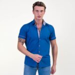 Royal Blue Short Sleeve Button up Shirts for Men - Tailored Slim Fit Cotton Dress Shirts - Image 2
