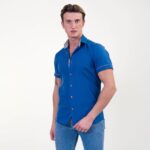 Royal Blue Short Sleeve Button up Shirts for Men - Tailored Slim Fit Cotton Dress Shirts - Image 3