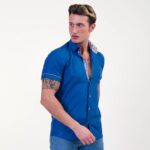 Royal Blue Short Sleeve Button up Shirts for Men - Tailored Slim Fit Cotton Dress Shirts - Image 4