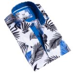 Blue White Tropical Short Sleeve Button up Shirts for Men - Tailored Slim Fit Cotton Dress Shirts - Celino Corp.