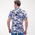 Blue White Tropical Short Sleeve Button up Shirts for Men - Tailored Slim Fit Cotton Dress Shirts - Celino Corp.