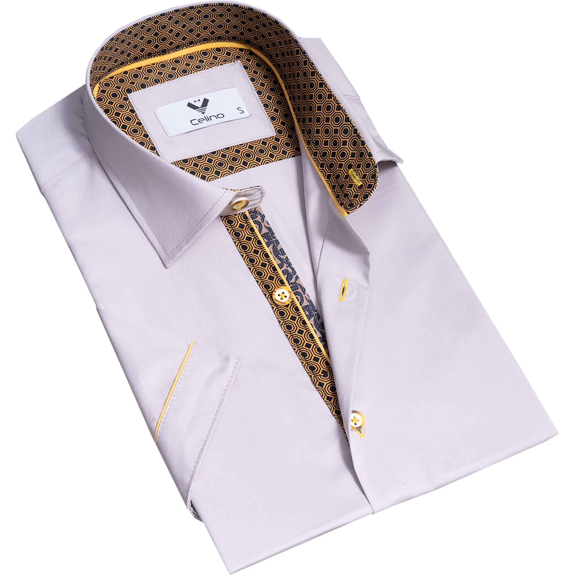CESS1101 Solid Bright White Short Sleeve Button up Shirts for Men - Tailored Slim Fit Cotton Dress Shirts - Image 1
