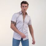 Solid Bright White Short Sleeve Button up Shirts for Men - Tailored Slim Fit Cotton Dress Shirts - Image 3