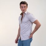Solid Bright White Short Sleeve Button up Shirts for Men - Tailored Slim Fit Cotton Dress Shirts - Image 4