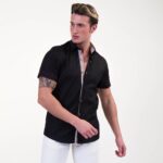 Jet Black Short Sleeve Button up Shirts for Men - Tailored Slim Fit Cotton Dress Shirts - Image 3