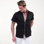 Jet Black Short Sleeve Button up Shirts for Men - Tailored Slim Fit Cotton Dress Shirts - Image 4