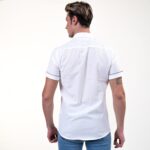 Bright White With Blue Short Sleeve Button up Shirts for Men - Tailored Slim Fit Cotton Dress Shirts - Image 5