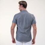 Grey With Purple Short Sleeve Button up Shirts for Men - Tailored Slim Fit Cotton Dress Shirts - Image 5