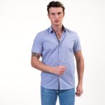 Soft Light Blue Short Sleeve Button up Shirts for Men - Tailored Slim Fit Cotton Dress Shirts - Image 2