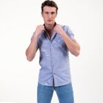 Soft Light Blue Short Sleeve Button up Shirts for Men - Tailored Slim Fit Cotton Dress Shirts - Image 3