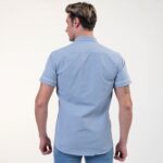 Blue With White Dots Short Sleeve Button up Shirts for Men - Tailored Slim Fit Cotton Dress Shirts - Image 5