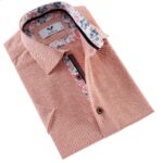 Salmon Oxford Men's Short Sleeves Shirt - Tailored Slim Fit Cotton Dress Shirts