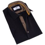 Black inside Gold Honeycomn Men's Short Sleeves Shirt - Tailored Slim Fit Cotton Dress Shirts