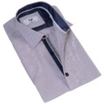 Gray inside Blue Polka dot  Men's Short Sleeves Shirt- Tailored Slim Fit Cotton Dress Shirts
