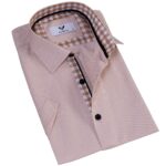 Beige Nova Plaid Men's Short Sleeves Shirt- Tailored Slim Fit Cotton Dress Shirts - Celino Corp.