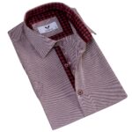 Brownish Oxford inside Red Men's Short Sleeves Shirt- Tailored Slim Fit Cotton Dress Shirts