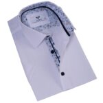 White inside Blue Floral Men's Short Sleeves Shirt- Tailored Slim Fit Cotton Dress Shirts