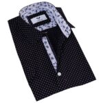 Black White Polka Dot Men's Short Sleeves Shirt- Tailored Slim Fit Cotton Dress Shirts