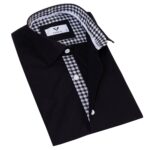 Black inside Checkered Men's Short Sleeves Shirt- Tailored Slim Fit Cotton Dress Shirts