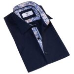 Navy inside Paisley Men's Short Sleeves Shirt- Tailored Slim Fit Cotton Dress Shirts