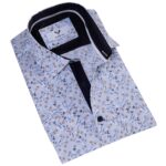 Blue Floral Men's Short Sleeves Shirt- Tailored Slim Fit Cotton Dress Shirts