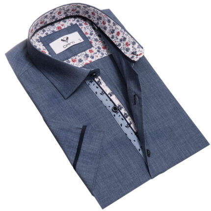 Dark Grey Short Sleeve Button up Shirts for Men - Tailored Slim Fit Cotton Dress Shirts