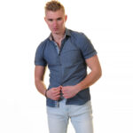 Dark Grey Short Sleeve Button up Shirts for Men - Tailored Slim Fit Cotton Dress Shirts - Image 2