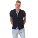 Midnight Blue Short Sleeve Button up Shirts for Men - Tailored Slim Fit Cotton Dress Shirts - Image 4
