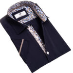Midnight Blue Short Sleeve Button up Shirts for Men - Tailored Slim Fit Cotton Dress Shirts