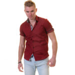 Dark Red Short Sleeve Button up Shirts for Men - Tailored Slim Fit Cotton Dress Shirts - Image 2