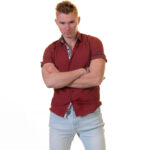 Dark Red Short Sleeve Button up Shirts for Men - Tailored Slim Fit Cotton Dress Shirts - Image 5