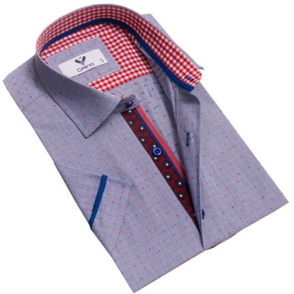 Bluish purple Short Sleeve Button up Shirts for Men - Tailored Slim Fit Cotton Dress Shirts
