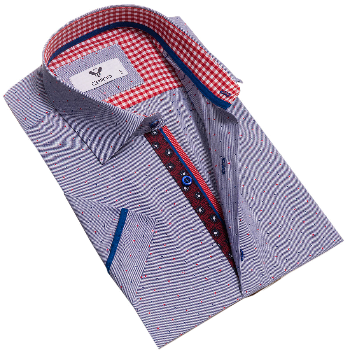 CESS7640_0 Bluish purple Short Sleeve Button up Shirts for Men - Tailored Slim Fit Cotton Dress Shirts - Image 1