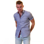 Bluish purple Short Sleeve Button up Shirts for Men - Tailored Slim Fit Cotton Dress Shirts - Image 2
