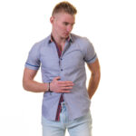 Bluish purple Short Sleeve Button up Shirts for Men - Tailored Slim Fit Cotton Dress Shirts - Image 5