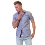 Bluish purple Short Sleeve Button up Shirts for Men - Tailored Slim Fit Cotton Dress Shirts - Image 3