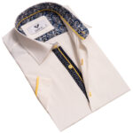 Off White Short Sleeve Button up Shirts for Men - Tailored Slim Fit Cotton Dress Shirts - Celino Corp.