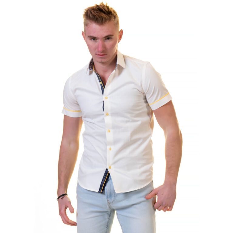 Off White Short Sleeve Button up Shirts for Men - Tailored Slim Fit Cotton Dress Shirts - Celino Corp.