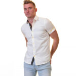 Off White Short Sleeve Button up Shirts for Men - Tailored Slim Fit Cotton Dress Shirts - Celino Corp.