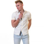 Off White Short Sleeve Button up Shirts for Men - Tailored Slim Fit Cotton Dress Shirts - Celino Corp.
