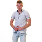 White Doted Short Sleeve Button up Shirts for Men - Tailored Slim Fit Cotton Dress Shirts - Image 2