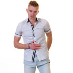 White Doted Short Sleeve Button up Shirts for Men - Tailored Slim Fit Cotton Dress Shirts - Image 3