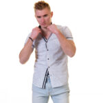 White Doted Short Sleeve Button up Shirts for Men - Tailored Slim Fit Cotton Dress Shirts - Image 4