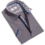 Grey with White Dots Short Sleeve Button up Shirts for Men - Tailored Slim Fit Cotton Dress Shirts