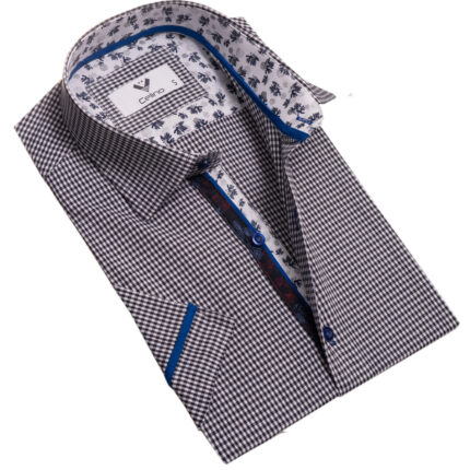 Grey with White Dots Short Sleeve Button up Shirts for Men - Tailored Slim Fit Cotton Dress Shirts