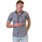 Grey with White Dots Short Sleeve Button up Shirts for Men - Tailored Slim Fit Cotton Dress Shirts - Image 2