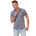 Grey with White Dots Short Sleeve Button up Shirts for Men - Tailored Slim Fit Cotton Dress Shirts - Image 3