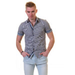 Grey with White Dots Short Sleeve Button up Shirts for Men - Tailored Slim Fit Cotton Dress Shirts - Image 4