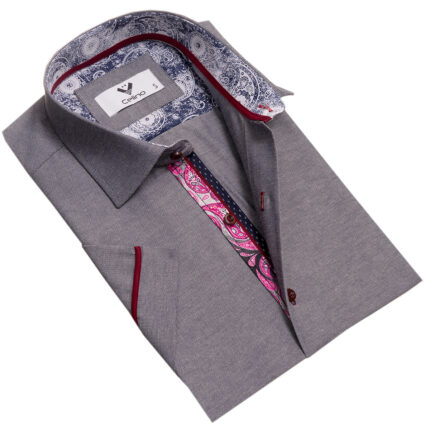 Light Grey Short Sleeve Button up Shirts for Men - Tailored Slim Fit Cotton Dress Shirts