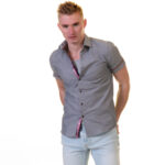 Light Grey Short Sleeve Button up Shirts for Men - Tailored Slim Fit Cotton Dress Shirts - Image 2